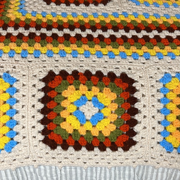 Granny Square Vintage Throw Boho Colors Brown, Rust, Cream & Gold - Picture 3 of 10